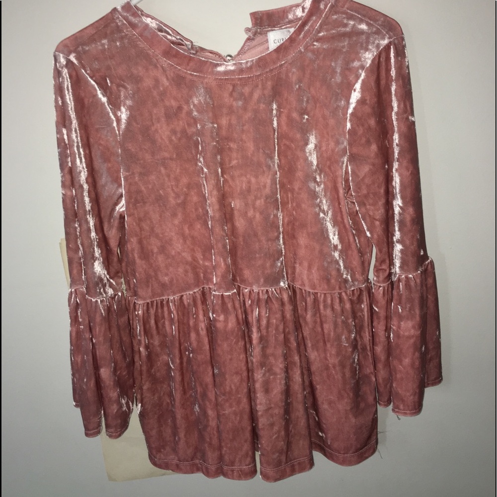 Blush velvet long sleeve top